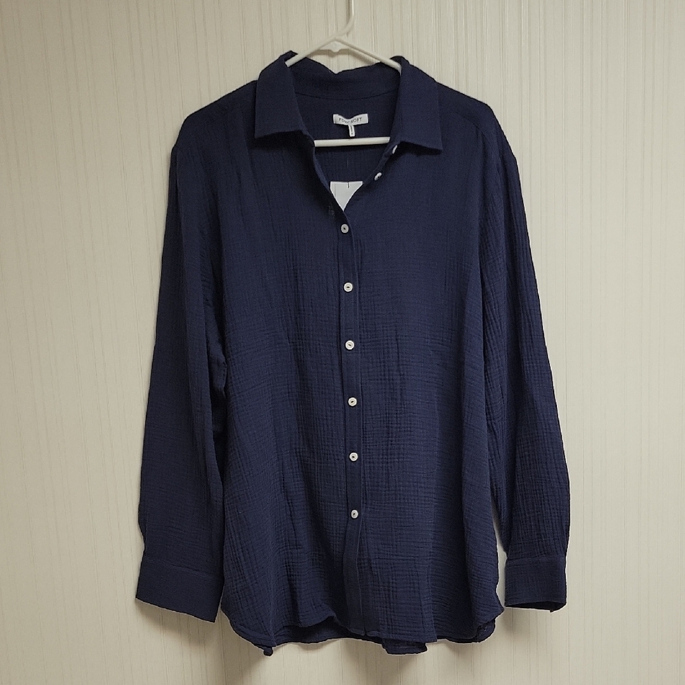 Foxcroft  Deep Blue Casual Button Down Shirt. 100% Cotton  women's XL NWT